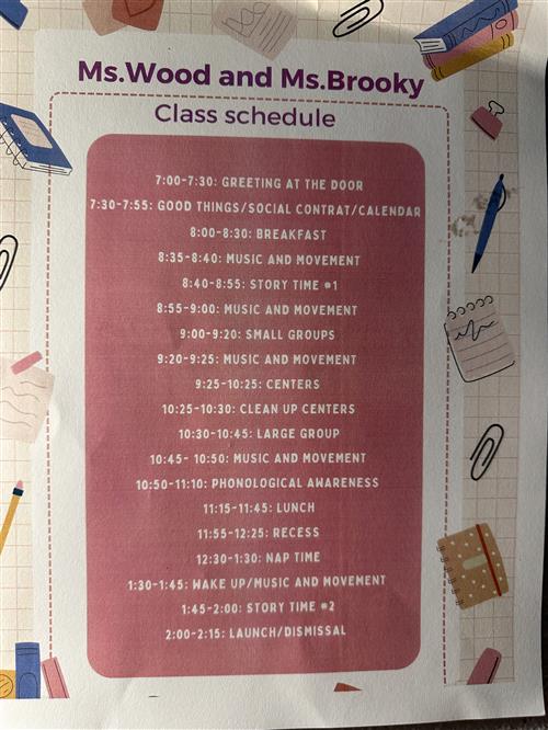 Class schedule 